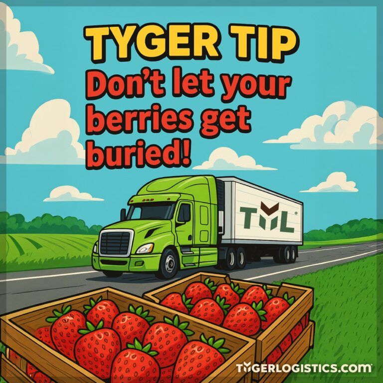 A TYL truck is headed to pick up crates of large fresh strawberries in a reefer truck.